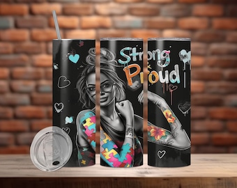 Proud Autism Mom Tumbler Wrap, 20 oz Skinny Sublimation Tumbler Design, Autism Sublimation Design, Autism Awareness Tumbler Png Download