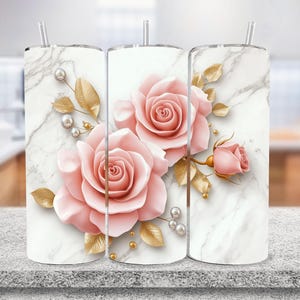 3D Flowers Tumbler Wrap, Pink Roses Tumbler PNG, 20oz Skinny Tumbler Sublimation Design, Floral Tumbler PNG, Rose Tumbler, Digital  Download