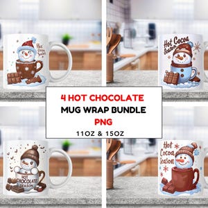 Christmas Snowman Hot Chocolate Mug Wrap Bundle, 11oz & 15oz Mug Template, Winter Mug Wrap, Holiday Christmas Mug Wrap Sublimation Design
