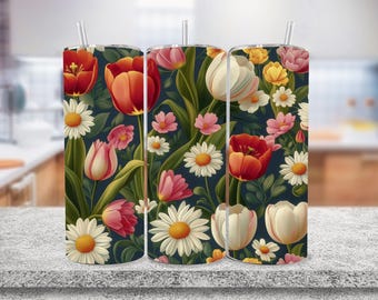 Spring Floral Aesthetic Tumbler, 20oz Sublimation Design, Boho Flower Tumbler PNG Design, Floral Tumbler Wrap Png, Flower PNG, Digital Files