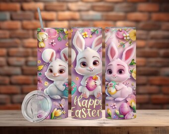 Happy Easter Tumbler Wrap, 20 oz Tumbler Sublimation Design Easter Egg Bunny Tumbler wrap, Cute Easter Tumbler PNG, Instant Digital Download