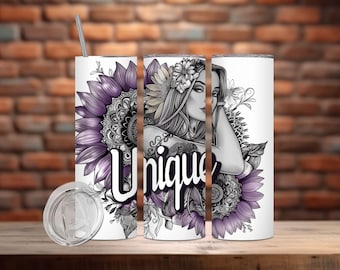 Daily Affirmations Self Love Mental Health Snarky Sunflower 20oz tumbler wrap, Sublimation design templates, straight PNG Digital Download