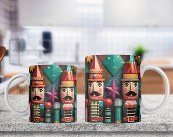Christmas Nutcracker Mug Wrap, 11oz and 15oz Mug Sublimation Design, 3D Inflated Puff, Instant Digital Download PNG, Holiday Mug Wrap Design