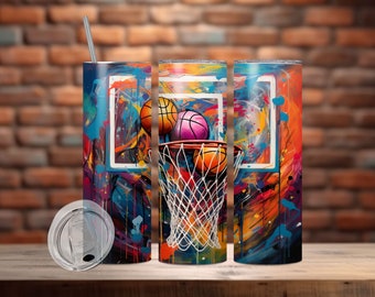 Vaso de baloncesto colorido, archivos de sublimación de vaso, diseño para diseños de plantillas de vasos de 20oz y 30oz, diseño de baloncesto de sublimación
