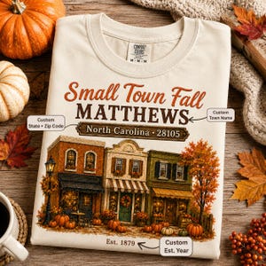 Custom Town Fall PNG, Small Town PNG, Personalized Town Name and Zip Code, Autumn Village Hometown Sublimation, Digital Download