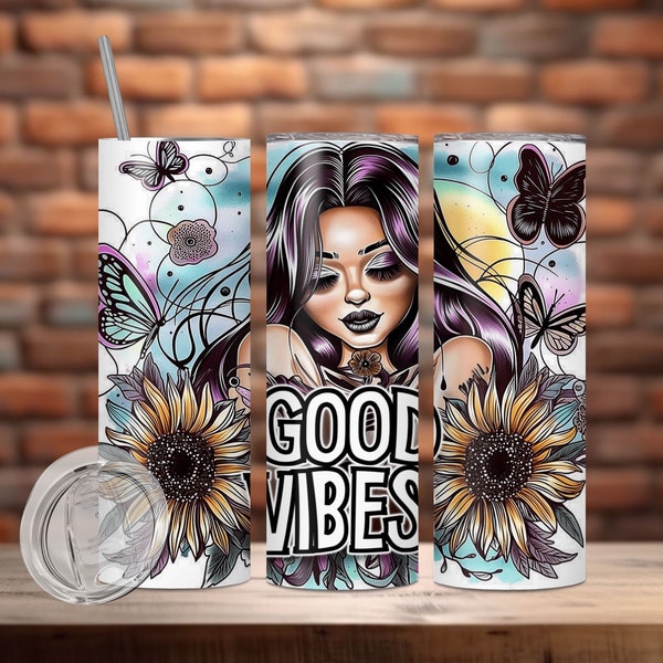Good Vibes  Sunflower Celestial 20oz tumbler wrap, Spring Tumbler Wrap, Sublimation design templates, Skinny Straight PNG Digital Download