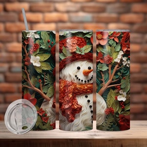 3D Christmas Snowman Tumbler Wrap, 20oz And 30oz Skinny Tumbler Sublimation Designs Straight & Tapered Tumbler PNG, Instant Digital Download