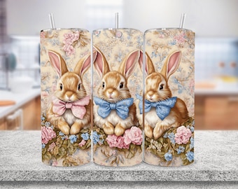 Vintage Easter Bunny Tumbler Wrap, 20oz Skinny Sublimation Tumbler Design, Easter Sublimation Design Png, Retro Easter Day Tumbler Png Wrap