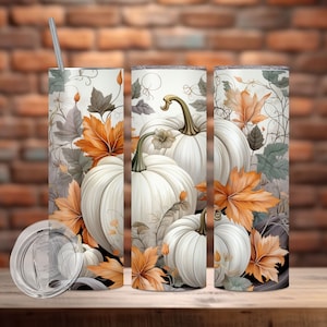 Autumn Pumpkin Wrap PNG Digital Download 20 oz and 30 oz Skinny Tumbler | Sublimation File | Halloween | Autumn | Fall Pumpkins | Fall Mums