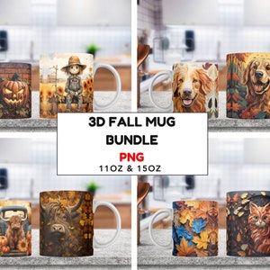 3D Fall Mug Wrap Bundle, 3D Fall Flowers Mug Wrap Sublimation Design PNG, 3D Fall Leaf 11oz 15oz Mug Wrap