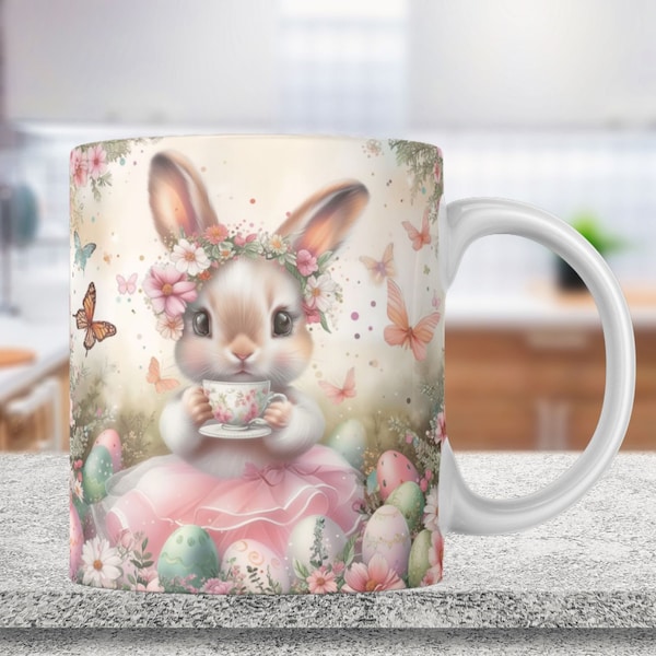 Easter Bun Sublimation Wrap PNG, Mug Sublimation Watercolor Design Template, 11oz and 15oz Coffee Mug Design, Instant Digital Download