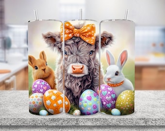 Highland Cow paasbeker wrap, vrolijk Pasen 20oz beker png, sublimatie ontwerp, eierpaas beker wrap, paashaas beker, beker png