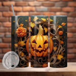 3D Halloween Pumpkin 20oz and 30oz Skinny Tumbler Sublimation Design, Instant Digital Download, Straight Tumbler Wrap, 3d Tumbler, 3D Wrap