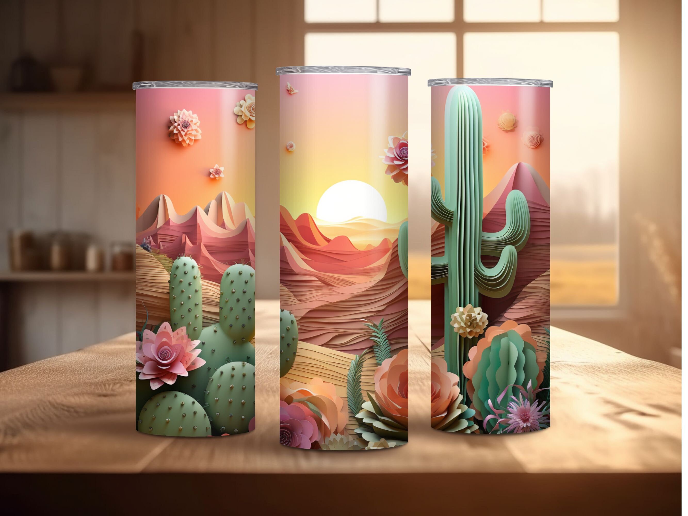 3D Cactus Flowers 20 Oz and 30 Oz Skinny Tumbler Sublimation Design ...