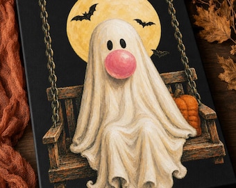 Bubble Gum Ghost PNG, Porch Swing Halloween PNG, Cute Girly Fall Sublimation Design, Spooky Season Shirt Graphic