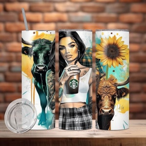 Sunflower Highland Cow Tumbler wrap, 20oz Skinny Straight Tumbler Sublimation Design Templates, Spring Tumbler PNG, Instant Digital Download