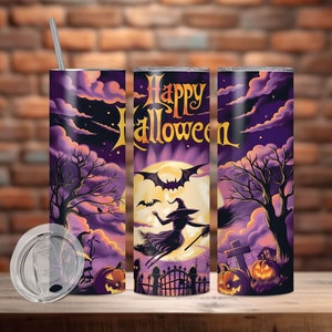 Happy Halloween Tumbler Wrap, 20 oz Skinny Tumbler Sublimation Design, Witch Tumbler Wrap, Witchy PNG, Halloween Tumbler Wrap, Halloween PNG