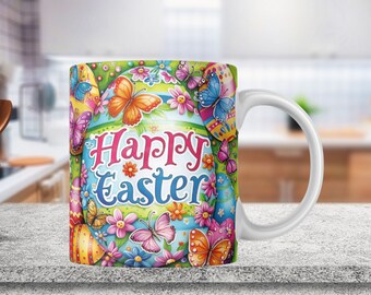 Happy Easter Mug Wrap Easter Egg Mug PNG Sublimation Design Easter 11oz 15oz Easter Png Coffee Cup Template PNG Easter Mug Wrap Press Design
