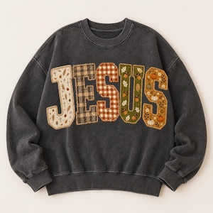 Fall Jesus PNG, Christian Fall PNG, Patchwork Jesus Sublimation, Autumn Faith Shirt Design, Cozy Christian Digital Download