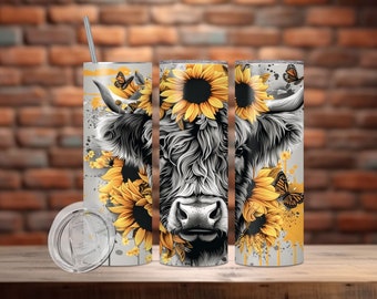 Highland Cow Daily Affirmations Tumbler wrap, Sublimation Design Templates, 20 oz Straight and Tapered Tumbler Wrap png, Digital Downloads