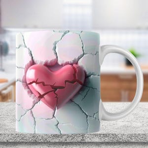 Valentines Heart Hole In A Wall Mug Wrap, 11oz & 15oz Mug Template, Mug Sublimation Design, Valentines Mug Wrap Template, Digital Download