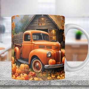3D Antique Truck on the Farm 11oz & 15oz Mug Wrap Design Sublimation Digital Download Coffee Mug Design Sublimation Design Pumpkin PNG
