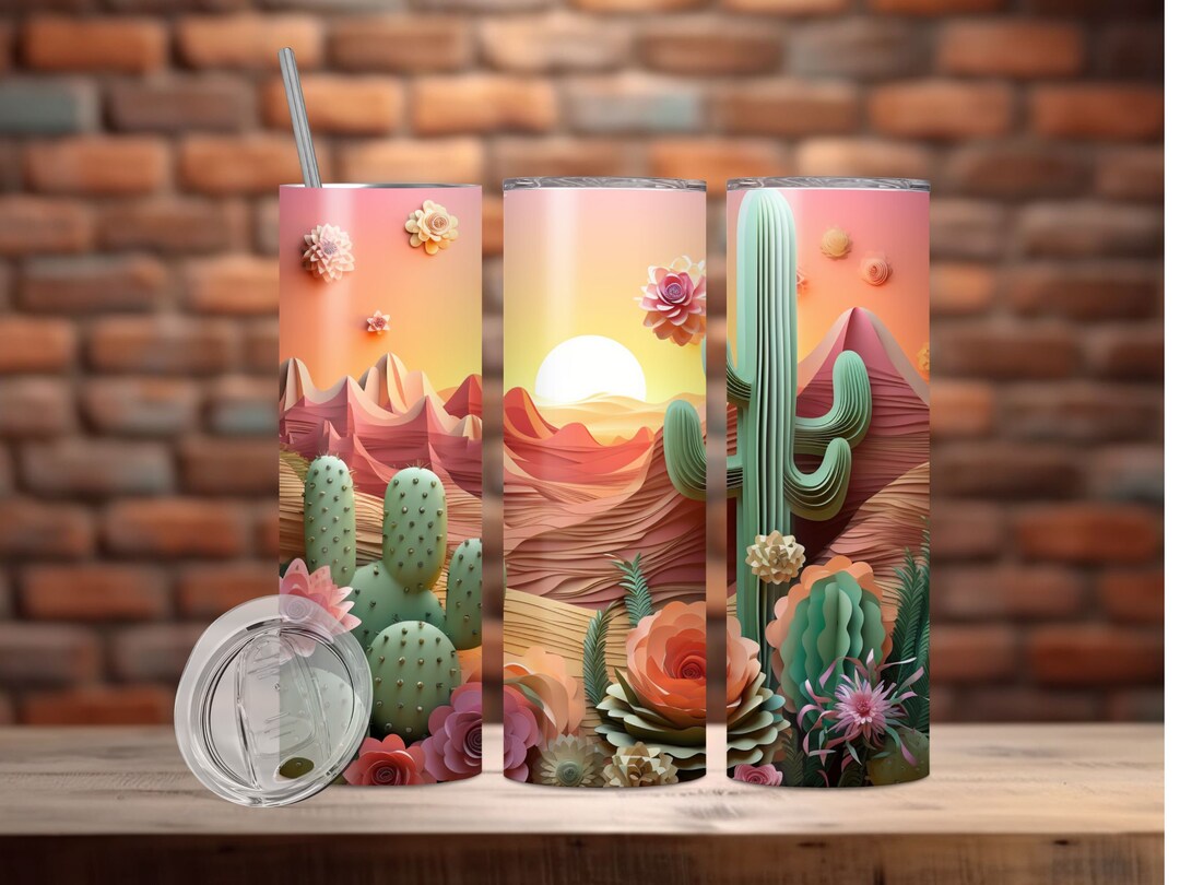 3D Cactus Flowers 20 Oz and 30 Oz Skinny Tumbler Sublimation Design ...