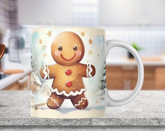 Gingerbread Christmas Mug Wrap  Hot Cocoa Gingerbread Man Mug Christmas Gift Hot Coffee Mug Xmas Mug wrap Holiday Mug Wrap Gingerbread PNG