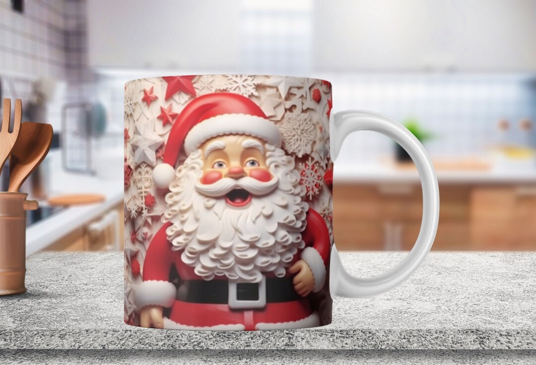 3D Santa Christmas Mug Wrap Cute Mug Wrap Sublimation Design PNG 3D ...