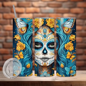Dia de los Muertos | Day of the Dead Sublimation Design Tumbler Wrap For 20 oz and 30 oz | Straight Skinny Tumbler | Straight and Tapered