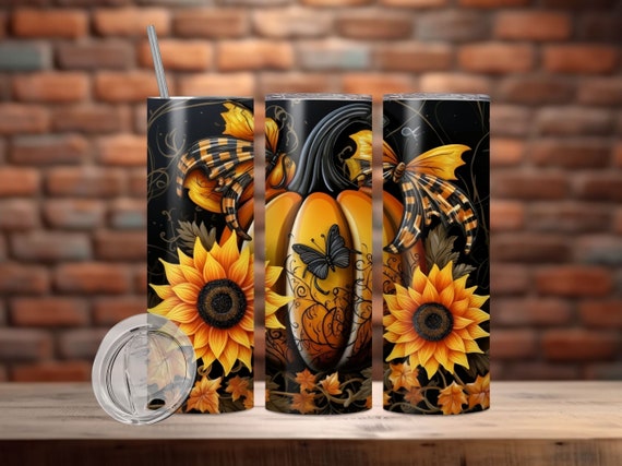 20 oz Fall Tumbler Wrap Sunflowers With Pumpkins, Sunflower Tumbler, Halloween Tumbler, Fall Tumbler Wrap ,autumn tumbler, Digital Download