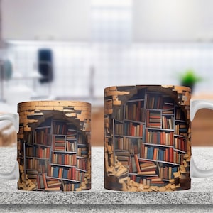 3D Bookshelf Mug Sublimation, 3D Book Mug Wrap, 11oz and 15oz Mug Design, 3D Mug Wrap, 11oz Mug Png, 15oz Mug PNG Book Lover Mug Coffee Mug