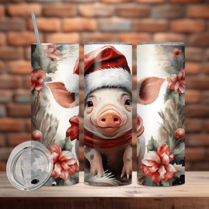 Pig Christmas Tumbler Wrap PNG, 20oz and 30oz Skinny Tumbler Sublimation Designs, Winter Tumbler PNG and SVG, Christmas Pig Sublimation