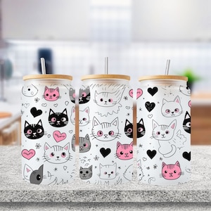 Libbey Glass 16oz, Cat Libbey Wrap svg, Libbey Cat Wrap svg, Can Wrap svg, Iced Coffee Glass, Cat Mom svg, Cat Lover svg, Libbey Glass png