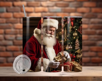 Santa Claus Christmas 20 oz Skinny Tumbler Sublimation Design, Straight Tumbler Wrap, Instant Digital Download PNG