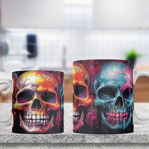 Skull Graffiti Mug Wrap, 11oz 15oz Mug Sublimation Design, Grungy Skull Mug Wrap, Grunge Mug Sublimation, 11oz Mug Png, 15oz Mug PNG, 3d Mug