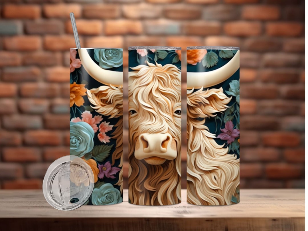 3D Highland Cow 20 Oz and 30 Oz Skinny Tumbler Sublimation Design ...