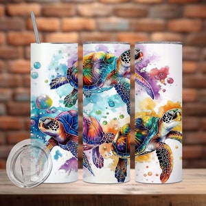 Sea Turtle Tumbler Wrap 20 oz Flaco Floral Turtle Tumbler PNG Diseño de sublimación Baby Turtles Tumbler Wrap, Descarga digital instantánea PNG