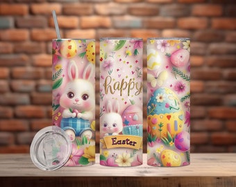 Happy Easter Tumbler Wrap, 20 oz Tumbler Sublimation Design Easter Egg Bunny Tumbler wrap, Cute Easter Tumbler PNG, Instant Digital Download