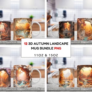 3D Autumn Pumpkin Cracked Hole Mug Wrap Design Bundle, 3D Fall Vibes Mug, 3D Mug Design Bundle, 11oz,15oz Mug Sublimation, coffee cup png