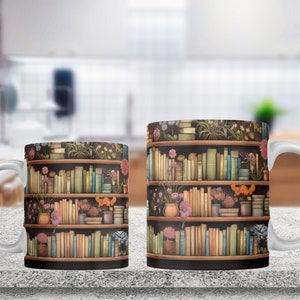 Flowers Book Mug Wrap, 3d Mugs, Reading Mug Sublimation Design, Floral Books 11oz Coffee Cup Template, 15oz Mug Wrap PNG, Mug Press Design