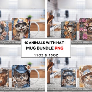 3D Mug Wrap Bundle, 3D Animal Mug Wrap, 3D Mug Wrap, 3D Cat Mug Wrap, 11oz 15oz Mug PNG Mug Bundle, 3D Floral Mug Sublimation, Png Download
