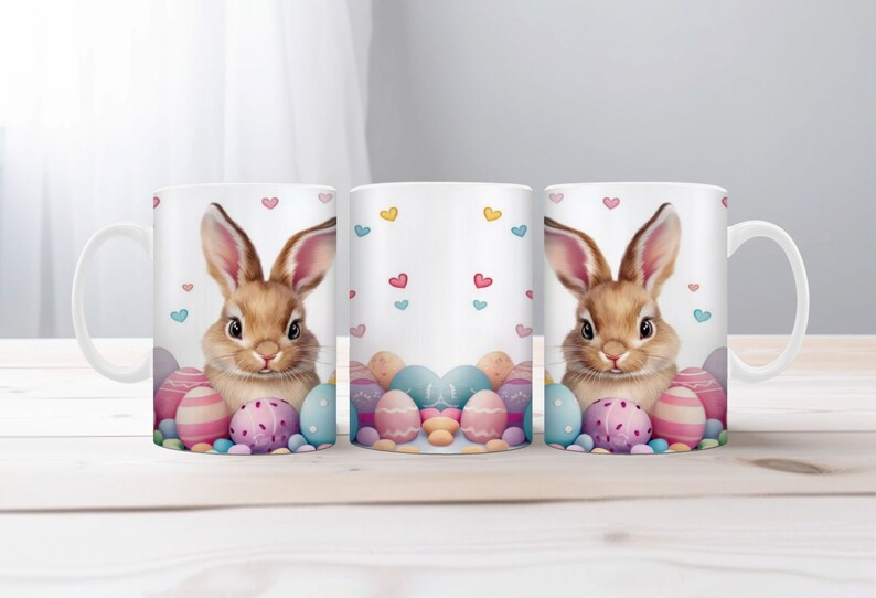 Happy Easter Mug PNG for Sublimation, Cute Easter Bunny Mug Wrap ...