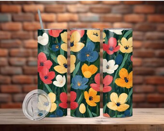 Spring Floral Tumbler, 20 oz Skinny Tumbler Sublimation, Floral Aesthetic Sublimation Design, Boho Flower Tumbler PNG, Digital Download
