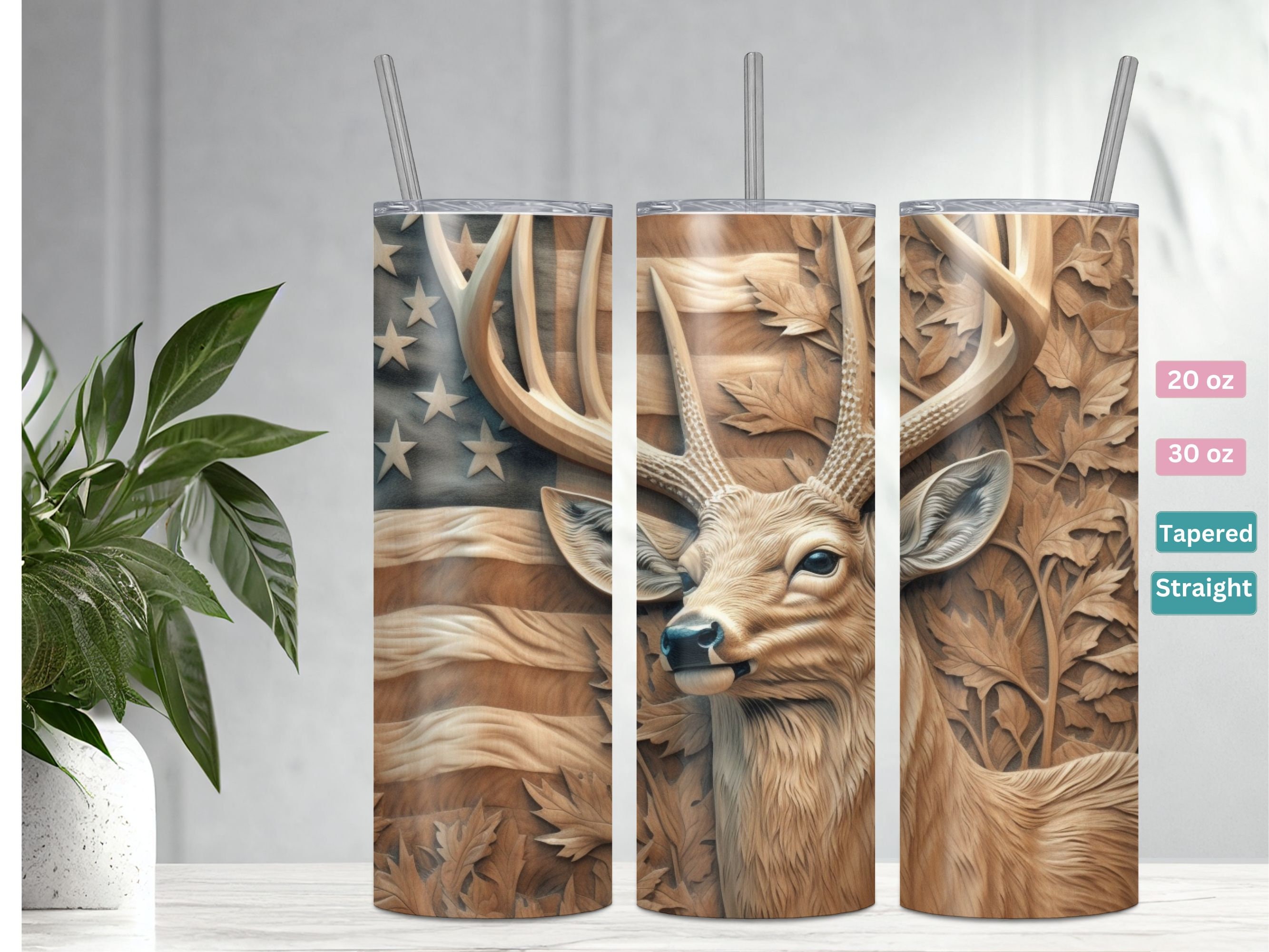 3D Deer American Flag 20 Oz and 30 Oz Skinny Tumbler Sublimation Design ...