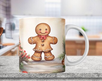 Gingerbread Christmas Mug Wrap Hot Cocoa Gingerbread Man Mug Christmas Gift Hot Chocolate Mug Xmas Mug wrap Holiday Mug Wrap Gingerbread PNG