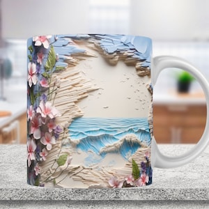 3D Beach Hole in the Wall Tropical Mug Wrap Design, 3D Beach Mug, 3D Beach Seashells In Mug Design, 3D Mug, 11oz, 13oz, 15oz Mug Sublimation