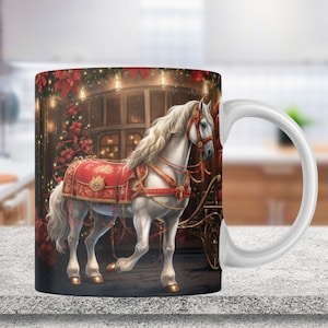 Christmas Horse Mug Wrap, Winter Animals Mug Sublimation Design, Holiday 11oz Coffee Cup Wrap, 15 oz Mug Wrap PNG, Christmas Mug Design
