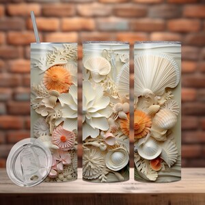3D Seashells Beach 20oz 30 oz Skinny Tumbler Sublimation Design, 3D Beach Tumbler, 20oz Straight& Tapered Tumbler Design, Seashell Tumbler