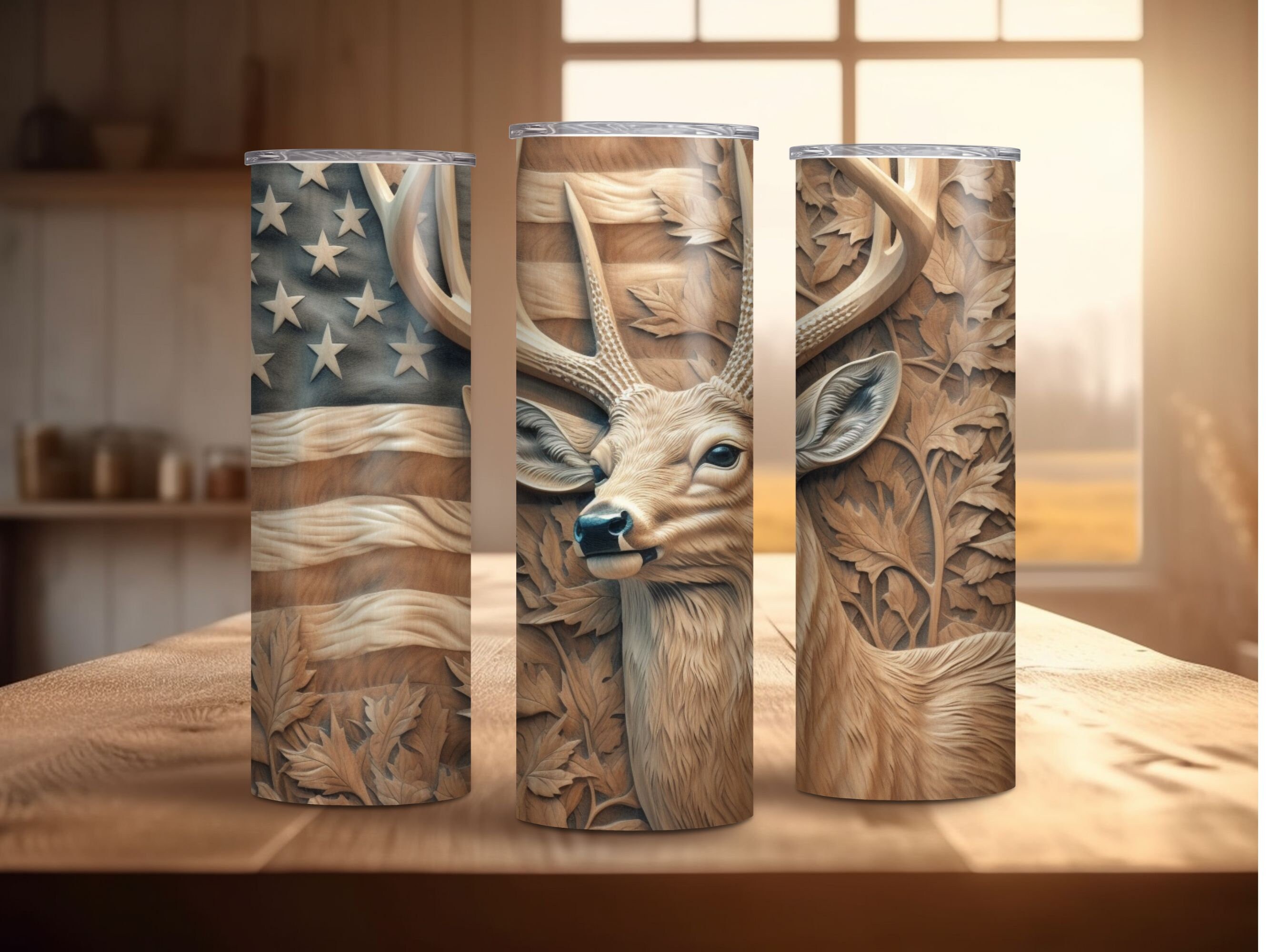 3D Deer American Flag 20 Oz and 30 Oz Skinny Tumbler - Etsy